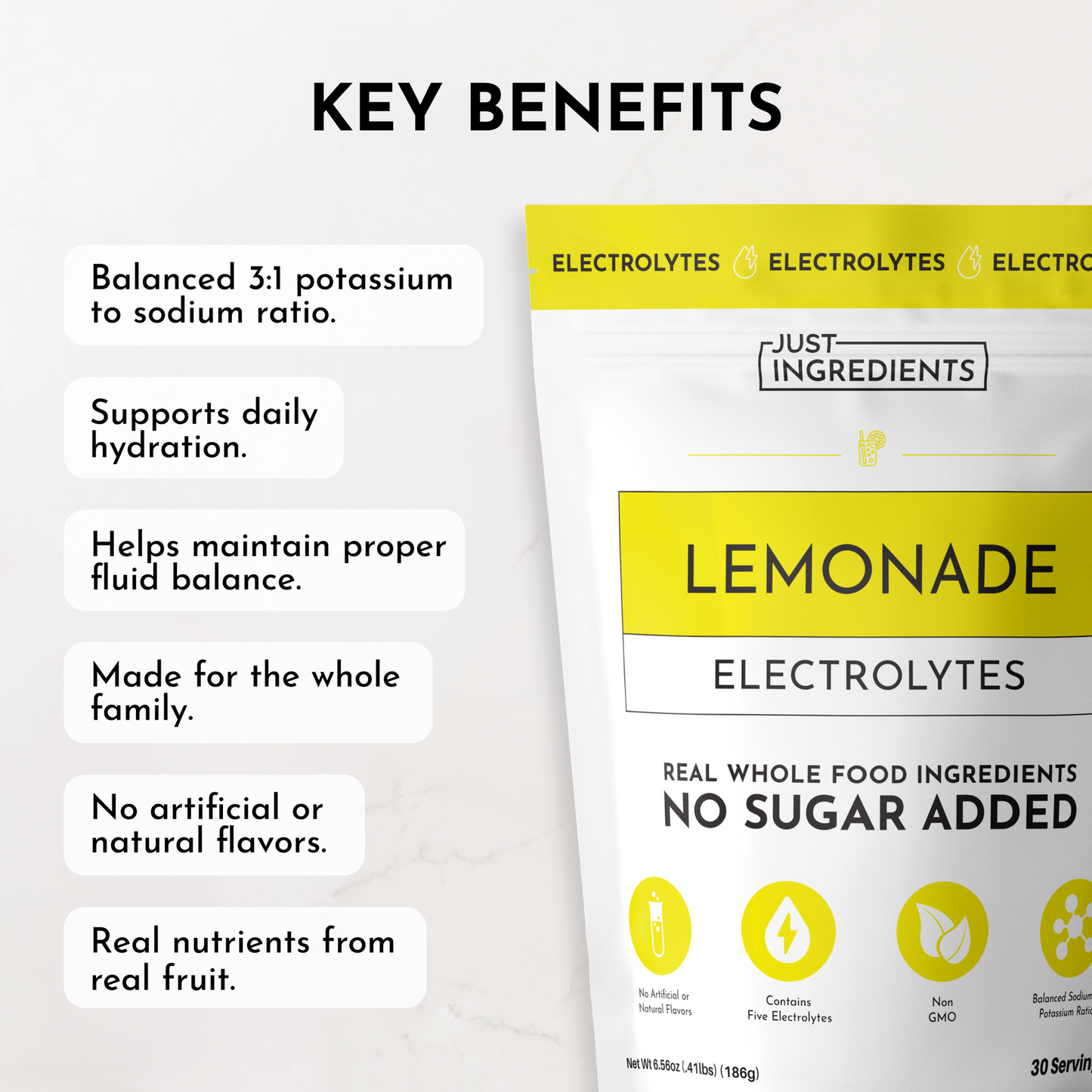 JUST INGREDIENTS Electrolytes Hydration Powder 10 Stick Packets