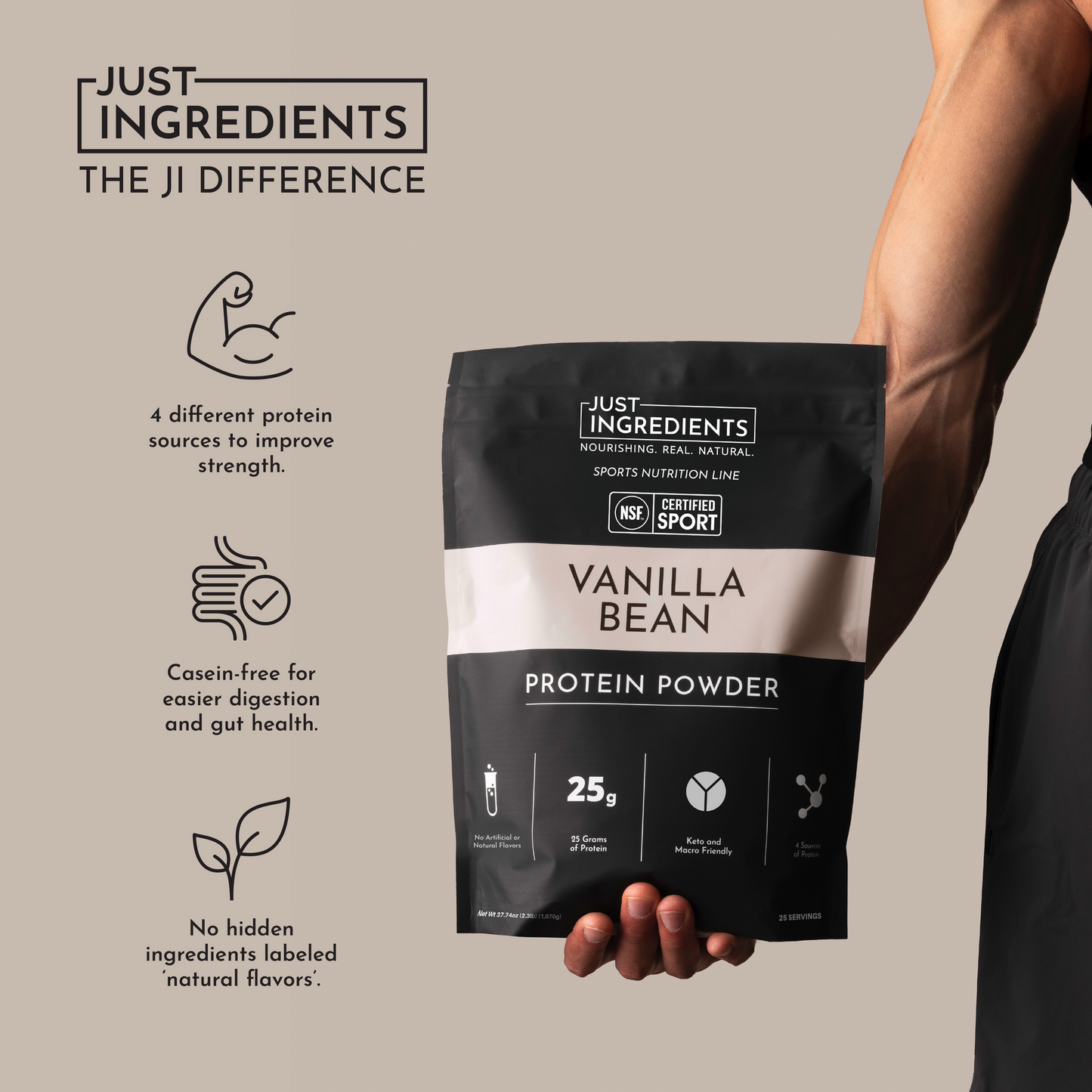 JUST INGREDIENTS Protein Powder, 20 Servings, Supports Muscle Recovery & Energy*